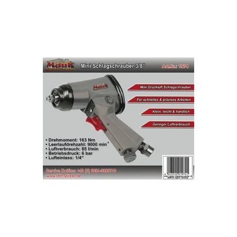 Mauk Werkstatt Auto Kfz Mini Druckluft Schlagschrauber 3/8 Zoll 160 Nm 9000 U/min 4 Mauk Werkstatt Auto Kfz Mini Druckluft Schlagschrauber 3/8 Zoll 160 Nm 9000 U/min – Bild 2