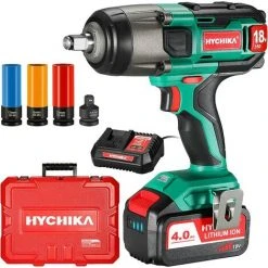Akku Schlagschrauber, HYCHIKA 350N·m Schlagschrauber Mit 4,0 Ah 18 V Batterie, 3000 IPM Schlagfrequenz, 3PCS Buchsen Für 17/19/21mm, Adapter Für 10 Mm Dorn Und Aufbewahrungsbox Für Radschrauben
