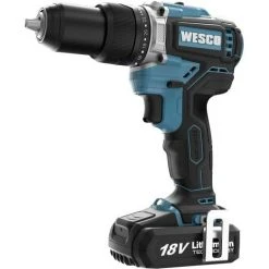 Bürstenloser Akkubohrer, WESCO 18V 2.0Ah Akku-Bohrschrauber, Max Drehmoment 60 N.m, Drehmomentstufen 22+1+1, 2-Gangschaltung, LED-Licht, Mit Gürtelclip, Akku Und Ladegerät/DEWS2319