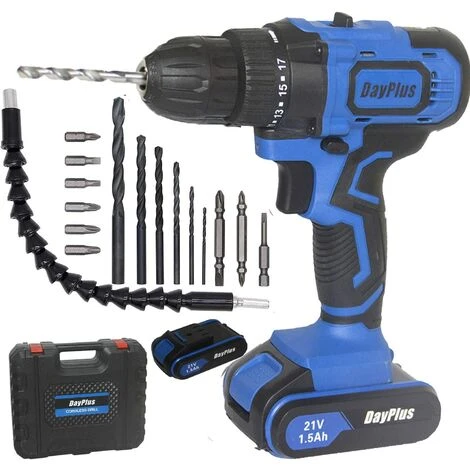 DAY PLUS Akku-Bohrer 21V Akku-Bohrschrauber Mit Hammerkopf Magnet Funktion,2x 1.5Ah Akkus,45Nm 18+1 Drehmomentstufen Akkuschrauber 2 Gang 29-tlg Zubehör-Set 3 DAY PLUS Akku-Bohrer 21V Akku-Bohrschrauber Mit Hammerkopf Magnet Funktion,2x 1.5Ah Akkus,45Nm 18+1 Drehmomentstufen Akkuschrauber 2 Gang 29-tlg Zubehör-Set