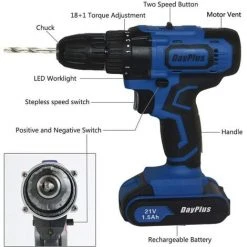 DAY PLUS Akku-Bohrer 21V Akku-Bohrschrauber Mit Hammerkopf Magnet Funktion,2x 1.5Ah Akkus,45Nm 18+1 Drehmomentstufen Akkuschrauber 2 Gang 29-tlg Zubehör-Set 8 DAY PLUS Akku-Bohrer 21V Akku-Bohrschrauber Mit Hammerkopf Magnet Funktion,2x 1.5Ah Akkus,45Nm 18+1 Drehmomentstufen Akkuschrauber 2 Gang 29-tlg Zubehör-Set -Drehschlagschrauber Soldes 47797964 2