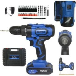 DAY PLUS 21V Akku-Bohrschrauber Mit Hammerkopf Magnet Funktion,1x 1.5Ah Akku,45Nm 18+1 Drehmomentstufen Akku-Bohrer Akkuschrauber 2 Gang 29-tlg Zubehör-Set Neu