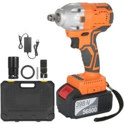 HAPPYSHOPPING Kabelloser Bürstenloser Schlagschrauber 1/2 Zoll 380Nm High Torque 4.0A Li-Ion Akku Schnellladegerät Mit Variabler Geschwindigkeit Und Tragebox-Buchse Für Heimmotorräder,EU-Plug & 1 Batterie, Orange - EU-Plug & 1 Batterie, Orange -Drehschlagschrauber Soldes 47879784 3