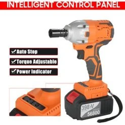 HAPPYSHOPPING Kabelloser Bürstenloser Schlagschrauber 1/2 Zoll 380Nm High Torque 4.0A Li-Ion Akku Schnellladegerät Mit Variabler Geschwindigkeit Und Tragebox-Buchse Für Heimmotorräder,EU-Plug & 1 Batterie, Orange - EU-Plug & 1 Batterie, Orange -Drehschlagschrauber Soldes 47879784 5