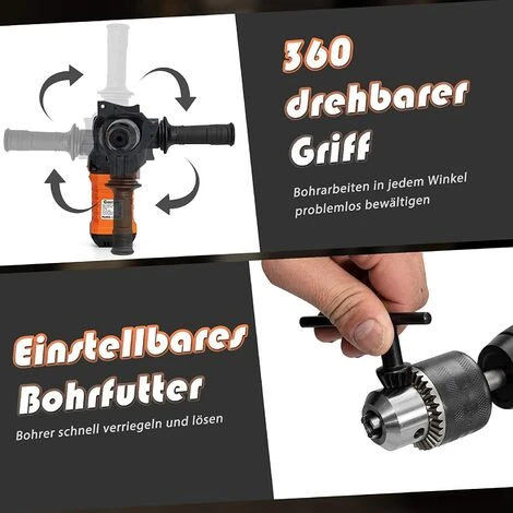 GOPLUS Professional Bohrhammer, 1500W Elektrobohrmaschine Mit 8mm/10mm/12mm Bohrer, 800 U/min & 4000 B/min Schlagbohrmaschine Mit 6 Gaenge Für Holz Beton Stahl 5 GOPLUS Professional Bohrhammer, 1500W Elektrobohrmaschine Mit 8mm/10mm/12mm Bohrer, 800 U/min & 4000 B/min Schlagbohrmaschine Mit 6 Gaenge Für Holz Beton Stahl – Bild 3