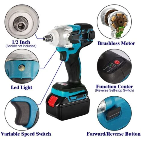 ONEVAN Akku-Schlagschrauber Drehschlagschrauber 2 EN 1 320N.M 1/2" - Für Makita 18V Akku - Mit 1*Akku+1*Tasche 4 ONEVAN Akku-Schlagschrauber Drehschlagschrauber 2 EN 1 320N.M 1/2" - Für Makita 18V Akku - Mit 1*Akku+1*Tasche – Bild 2