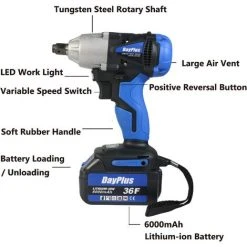 DAY PLUS Akku Schlagschrauber Set 18V, 420Nm Akku Drehschlagschrauber Mit 6.0Ah Akku, LED-Leicht, Vorwärts & Rückwärts Funktion, 14/17/19/22mm Stecknüsse Und Koffer 10 DAY PLUS Akku Schlagschrauber Set 18V, 420Nm Akku Drehschlagschrauber Mit 6.0Ah Akku, LED-Leicht, Vorwärts & Rückwärts Funktion, 14/17/19/22mm Stecknüsse Und Koffer -Drehschlagschrauber Soldes 59312593 4