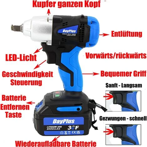 DAY PLUS 3 In 1 Akku Schlagschrauber 1/2 Zoll & 420Nm Drehmoment Akku Bohrschrauber & Akkuschrauber Mit 6.0 Ah Akku, LED-Arbeitslicht, 18V Akku Drehschlagschrauber Mit Koffer Und 16pcs Zubehör 4 DAY PLUS 3 In 1 Akku Schlagschrauber 1/2 Zoll & 420Nm Drehmoment Akku Bohrschrauber & Akkuschrauber Mit 6.0 Ah Akku, LED-Arbeitslicht, 18V Akku Drehschlagschrauber Mit Koffer Und 16pcs Zubehör – Bild 2