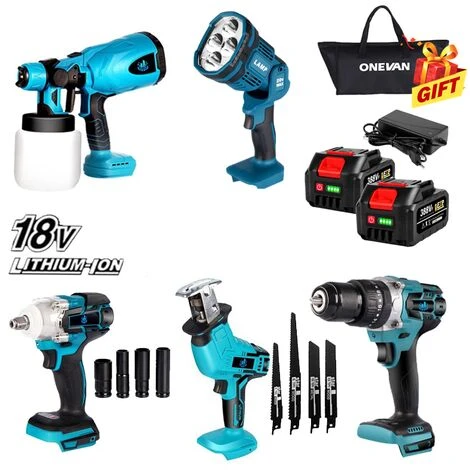 ONEVAN Akku-Farbsprühsystem, Akku-Schlagschrauber Drehschlagschrauber, Elektrische Säbelsäge, Arbeitslampe, Bohrmaschinen 3-in-1, Für 18-V-Akkuwerkzeug – Bohrhammer Mit 2 * Akku + 1 * Tasche 3 ONEVAN Akku-Farbsprühsystem, Akku-Schlagschrauber Drehschlagschrauber, Elektrische Säbelsäge, Arbeitslampe, Bohrmaschinen 3-in-1, Für 18-V-Akkuwerkzeug – Bohrhammer Mit 2 * Akku + 1 * Tasche