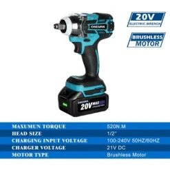 ONEVAN 18 V 1/2 Zoll Bürstenloser Elektrischer Schlagschrauber Mit 1 Stecker 2 Akku Handbohrmaschine Akkuschrauber Elektrowerkzeug Schraubendreher -Drehschlagschrauber Soldes 63595765 3