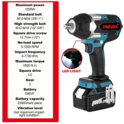 ONEVAN Akku-Schlagschrauber, Akku-Drehschlagschrauber 1800N.M Akku-Schlagschrauber Für LKWs 1/2 Zoll Für 18V Makita Akku-Antriebswerkzeug – Mit 2 Akkus 9 ONEVAN Akku-Schlagschrauber, Akku-Drehschlagschrauber 1800N.M Akku-Schlagschrauber Für LKWs 1/2 Zoll Für 18V Makita Akku-Antriebswerkzeug – Mit 2 Akkus -Drehschlagschrauber Soldes 63951541 3