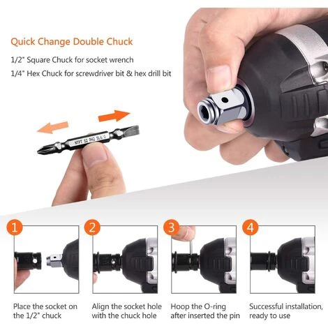 FREOSEN Bürstenloser Akku Schlagschrauber, 4.0 Ah 398TV Akku Steckschlüssel Vierkantantrieb Leistungsstarker Brushless Motor, Mit 16 Zubehörteil 6 FREOSEN Bürstenloser Akku Schlagschrauber, 4.0 Ah 398TV Akku Steckschlüssel Vierkantantrieb Leistungsstarker Brushless Motor, Mit 16 Zubehörteil – Bild 4