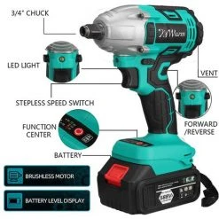 KIWARM Akku Schlagschrauber Ratschen Akkuschrauber Bürstenloser Mit 2 Akku -Drehschlagschrauber Soldes 67478032 5